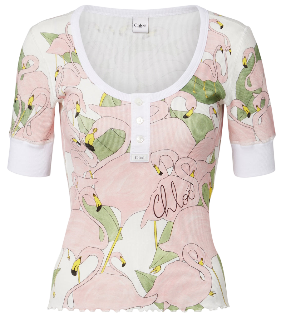 Chloé Printed cotton-blend Henley shirt