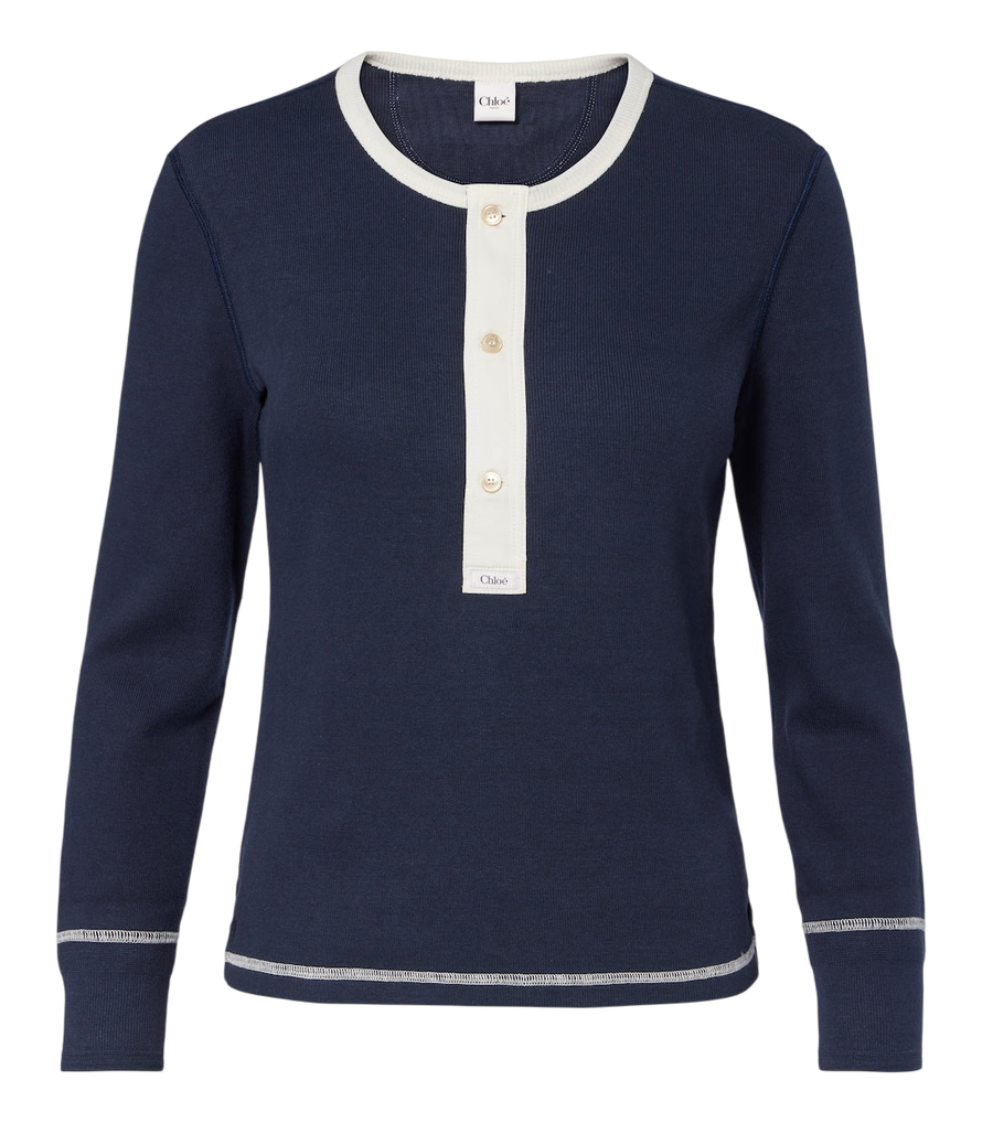 T-shirt Henley en jersey de coton côtelé Chloé