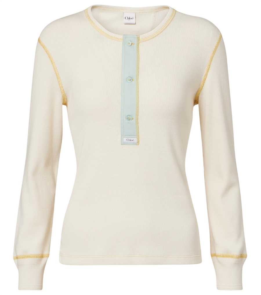 Chloé Maglia Henley in jersey di cotone a coste