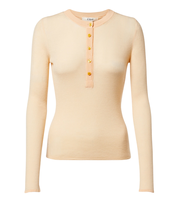 Chloé Ribbed-knit silk-trimmed wool Henley shirt