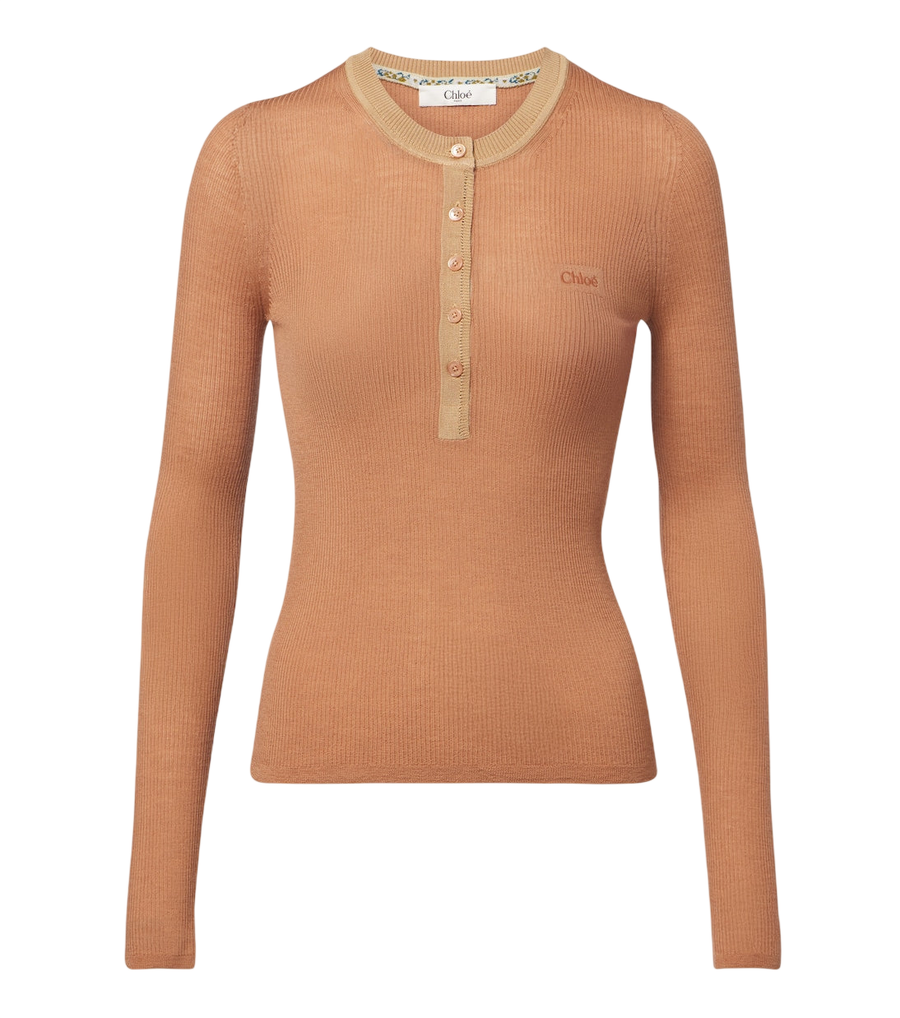 Chloé Ribbed-knit wool Henley shirt