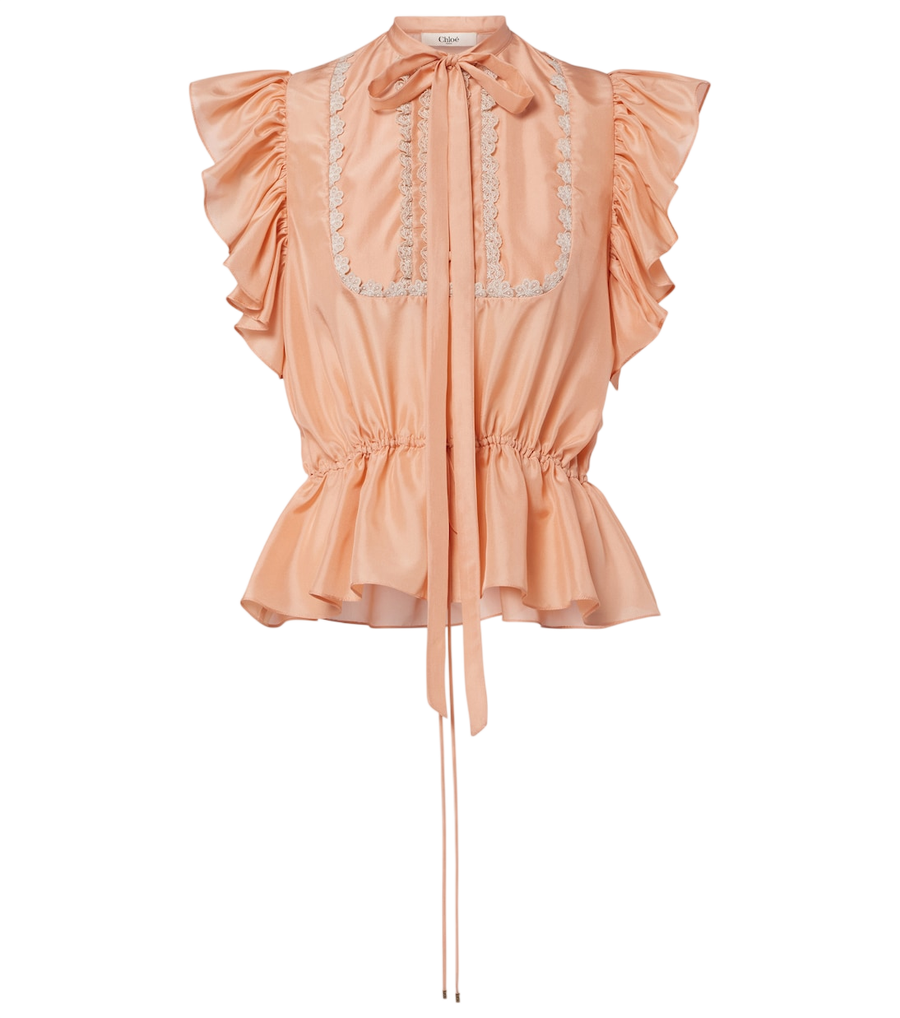 Chloé Ruffled lace-trimmed silk top