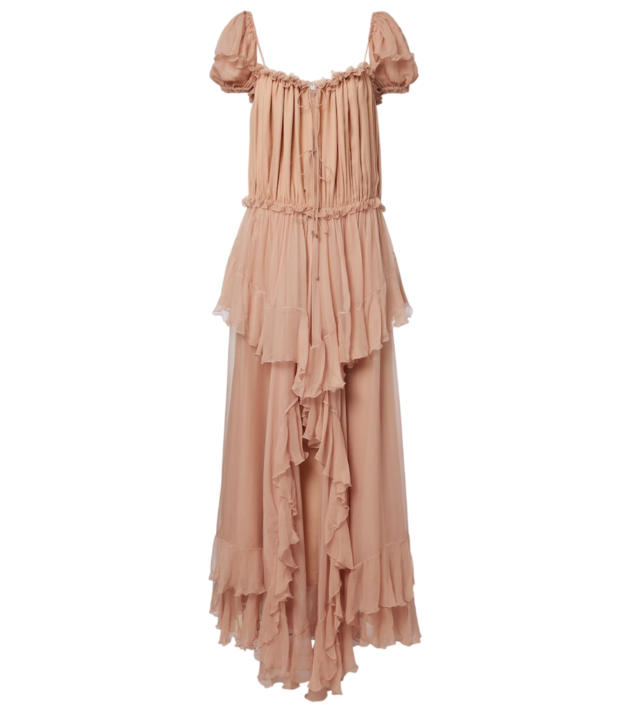Robe longue en soie à volants Chloé