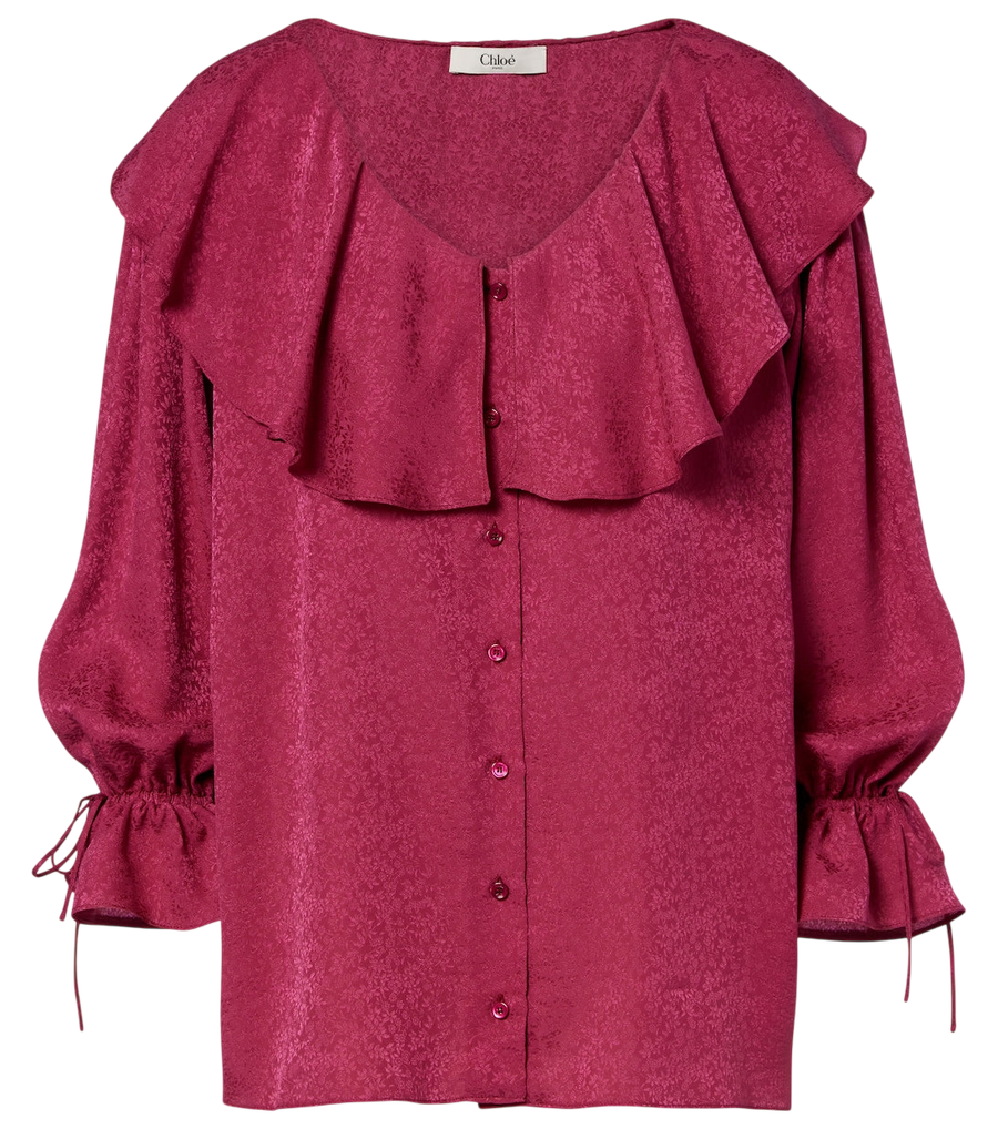 Blusa de jacquard de seda con volantes de Chloé