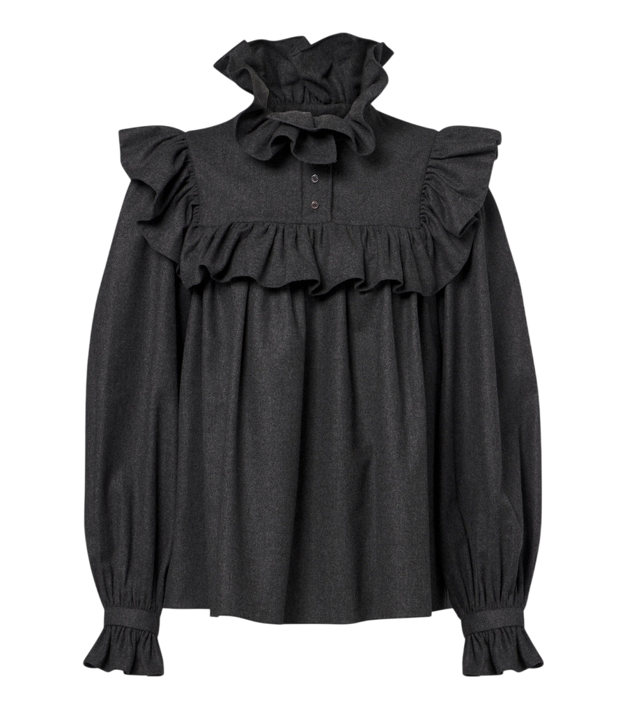 Blusa de franela de lana y cachemir con volantes de Chloé
