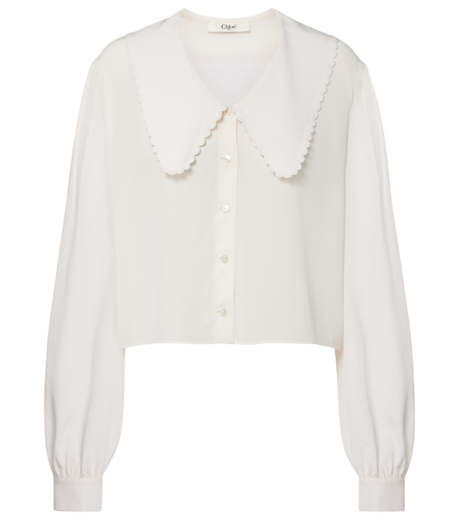 Blouse Chloé en crêpe de Chine de soie à bords festonnés