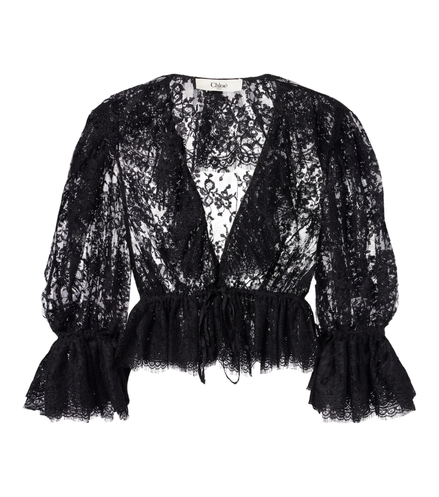 Blusa de encaje en mezcla de algodón semitransparente de Chloé