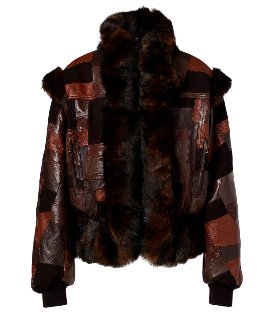 Chloé Shearling-trimmed leather bomber jacket