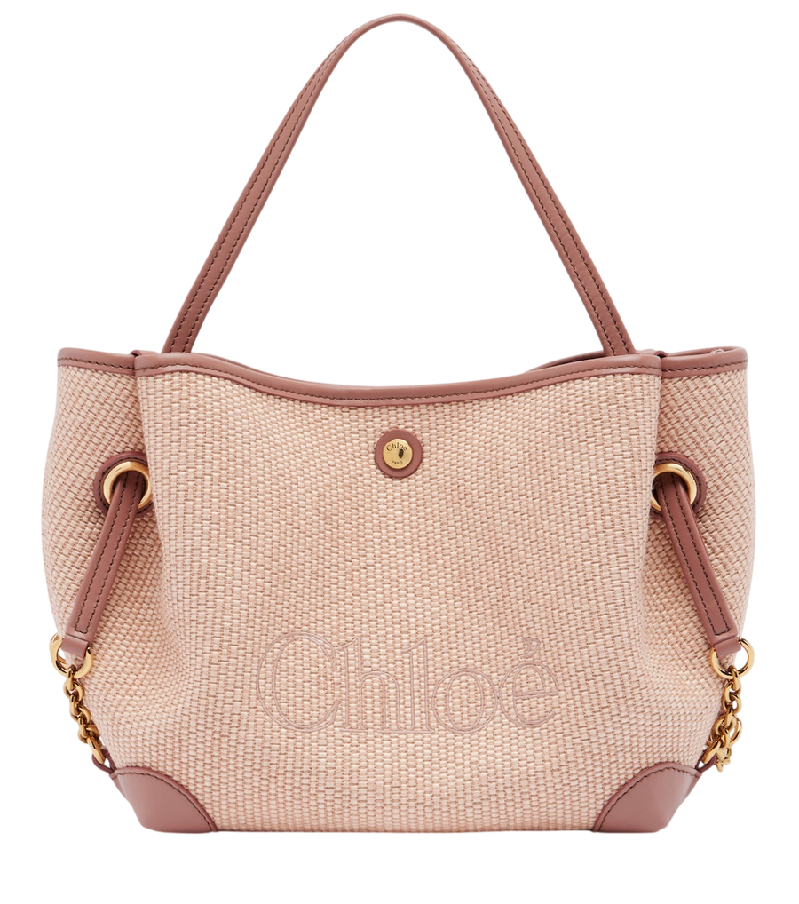 Chloé Small leather-trimmed raffia tote bag