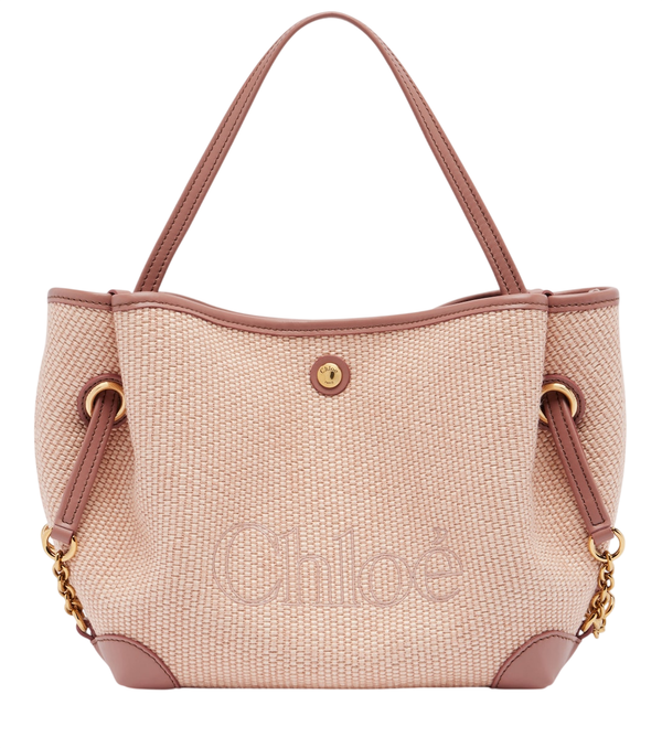 Chloé Small leather-trimmed raffia tote bag