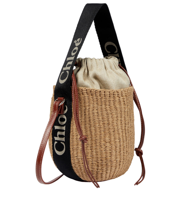 Chloé Woody Mini leather-trimmed bucket bag