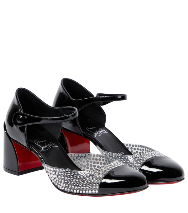 Christian Louboutin Décolleté in pelle verniciata decorate con cristalli