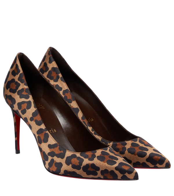Christian Louboutin Kate 85 décolleté in raso con stampa leopardata