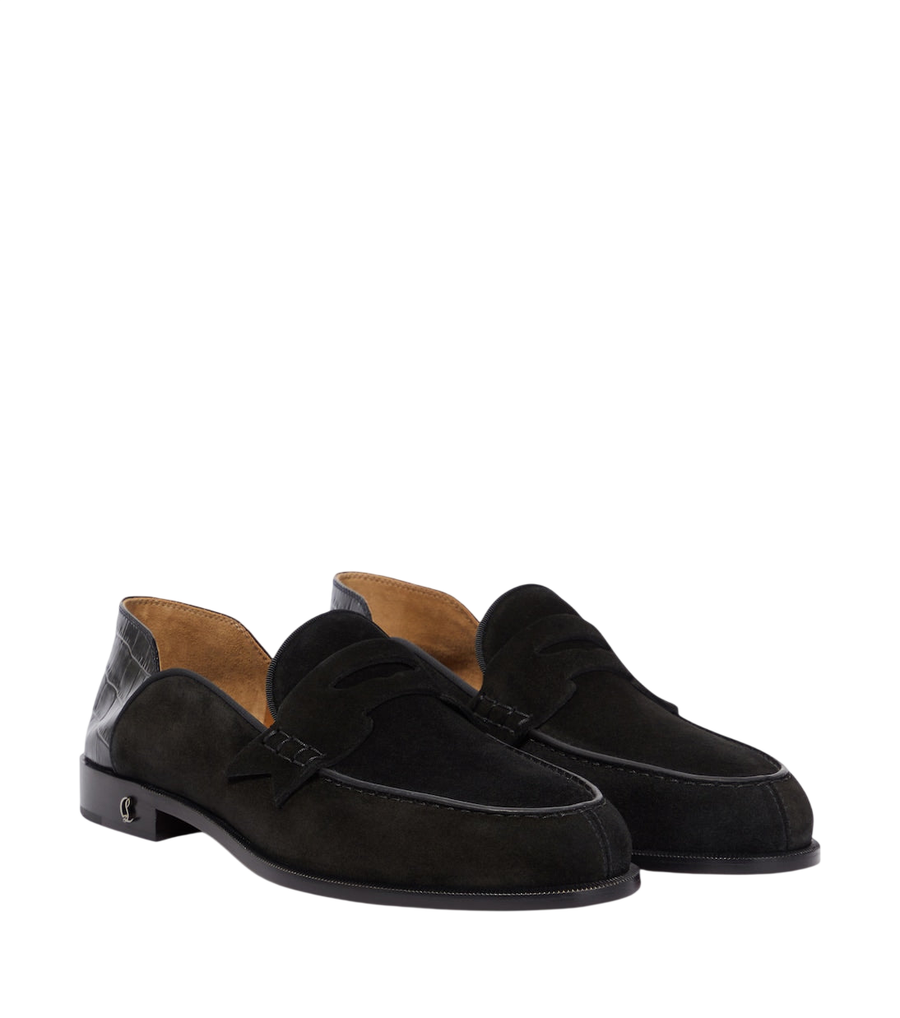 Christian Louboutin Penny No Back suede and croc-effect loafers