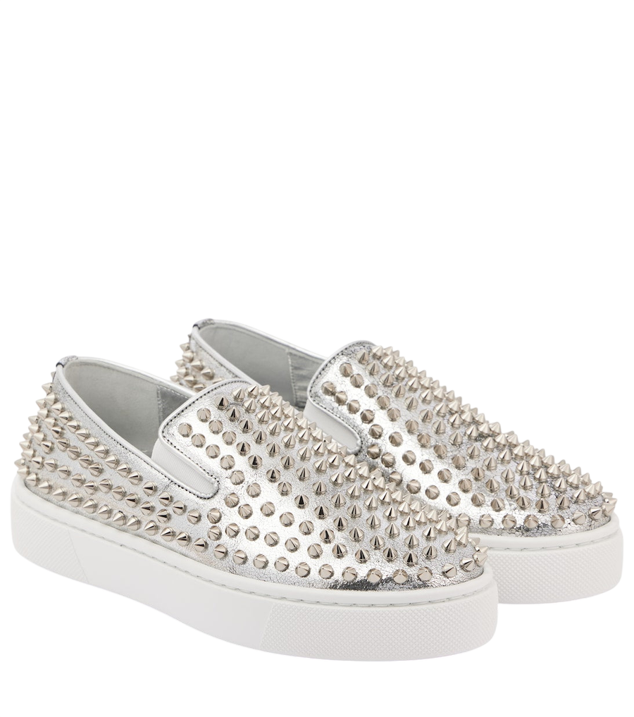 Christian Louboutin Spikeboat metallic leather slip-on sneakers