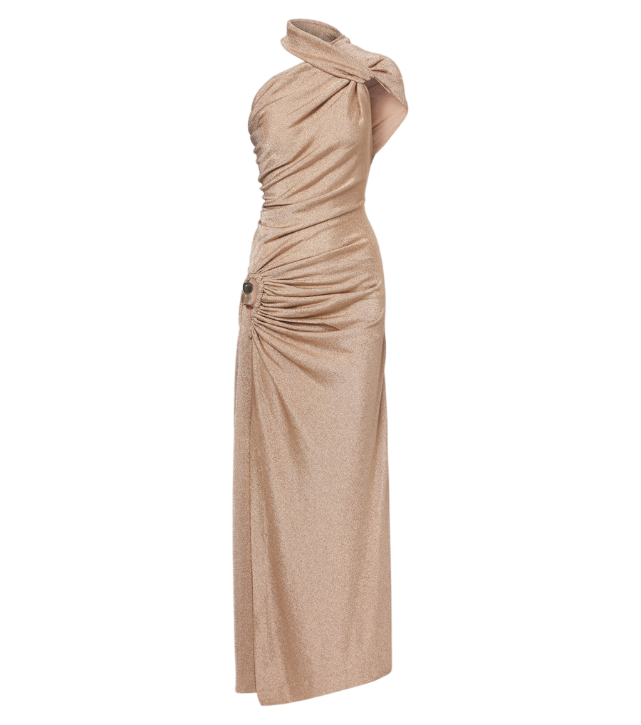 Christopher Esber Embellished one-shoulder jersey lamé gown