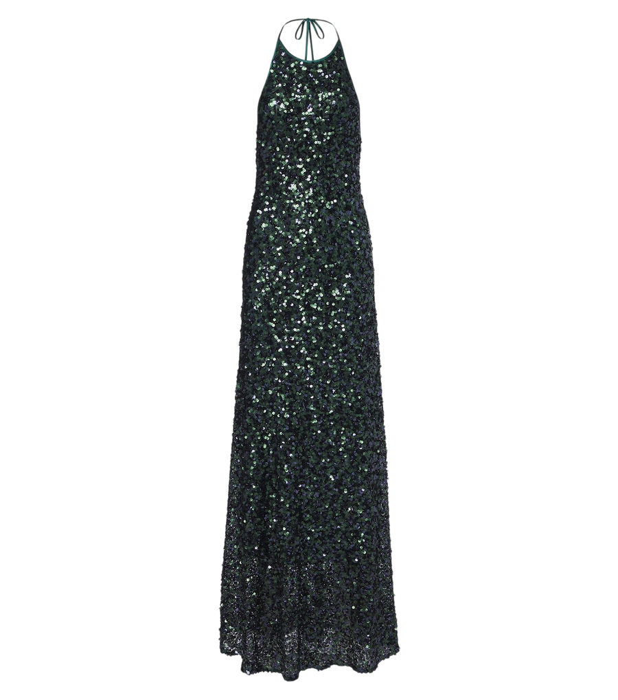 Abito lungo Christopher Esber con paillettes, scollo all'americana e schiena scoperta