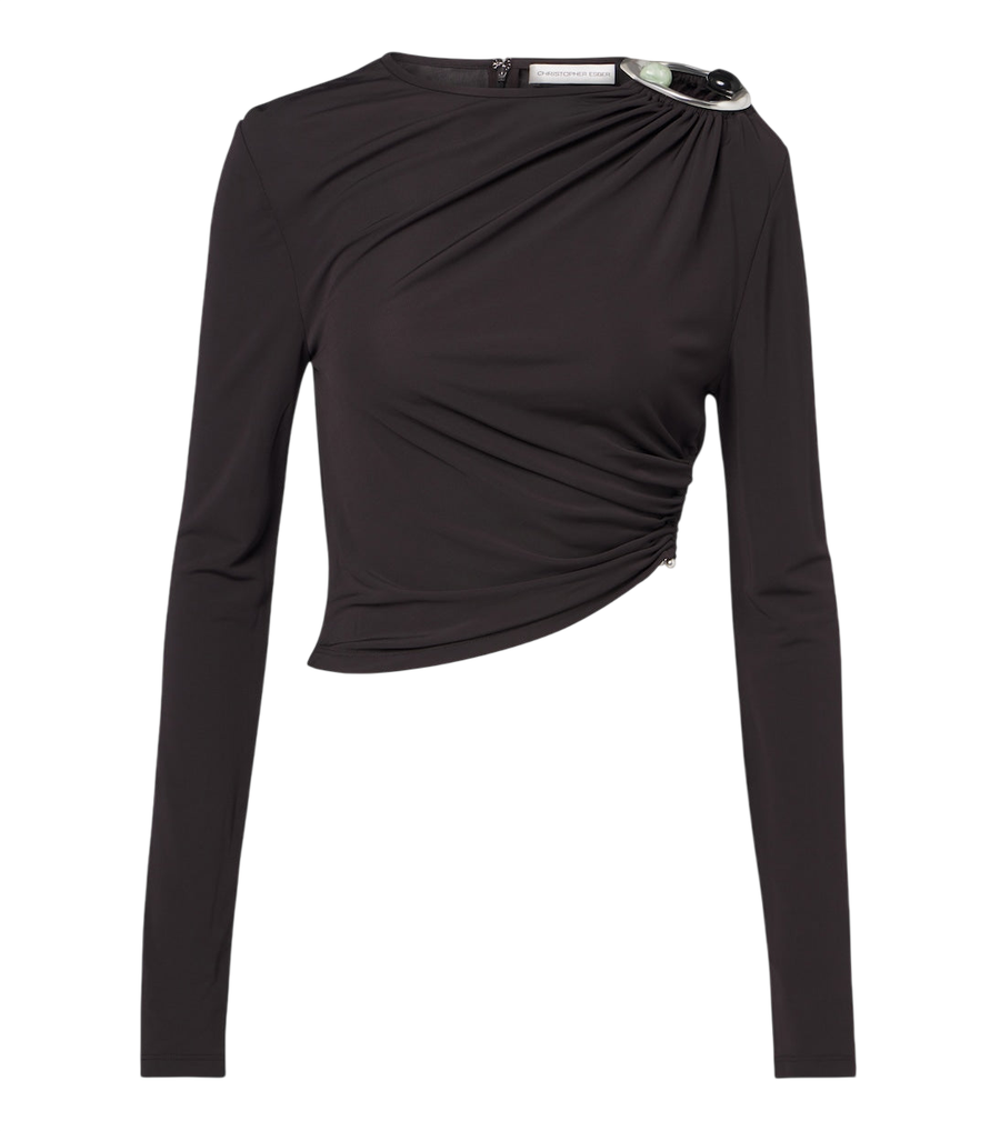 Christopher Esber Orica Crystal ruched jersey crop top