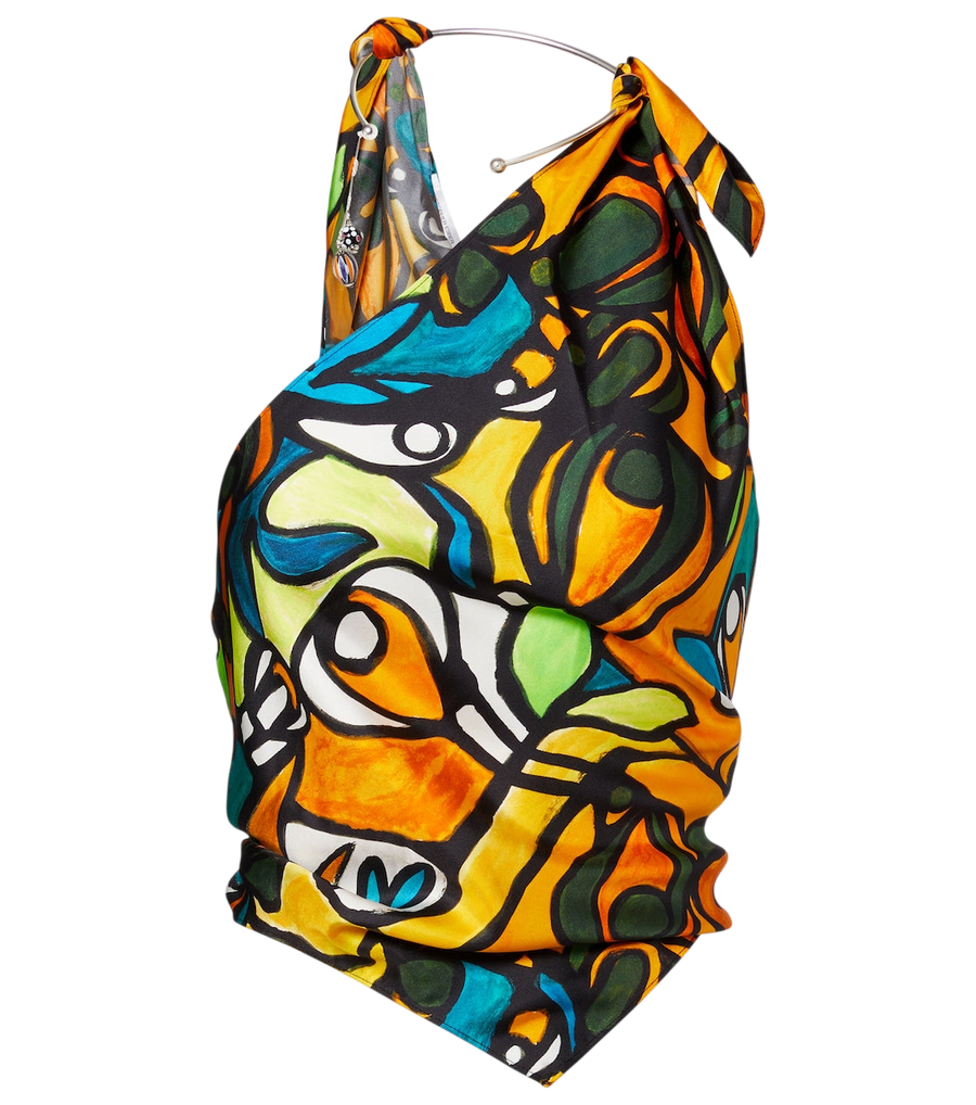 Top de seda drapeado con estampado de Christopher Esber