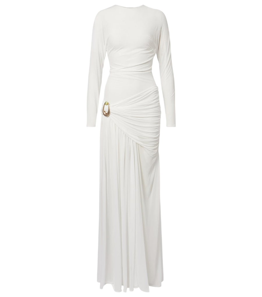 Robe drapée en jersey avec épingle en pierre de Christopher Esber