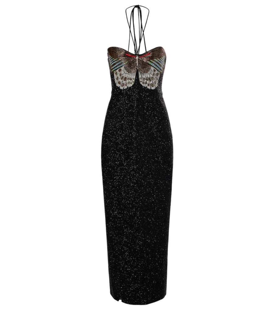 Clio Peppiatt Mariposa embellished halterneck gown