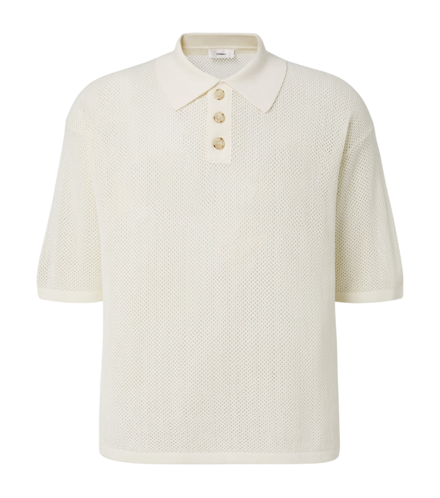 Commas Open-knit cotton-blend polo sweater