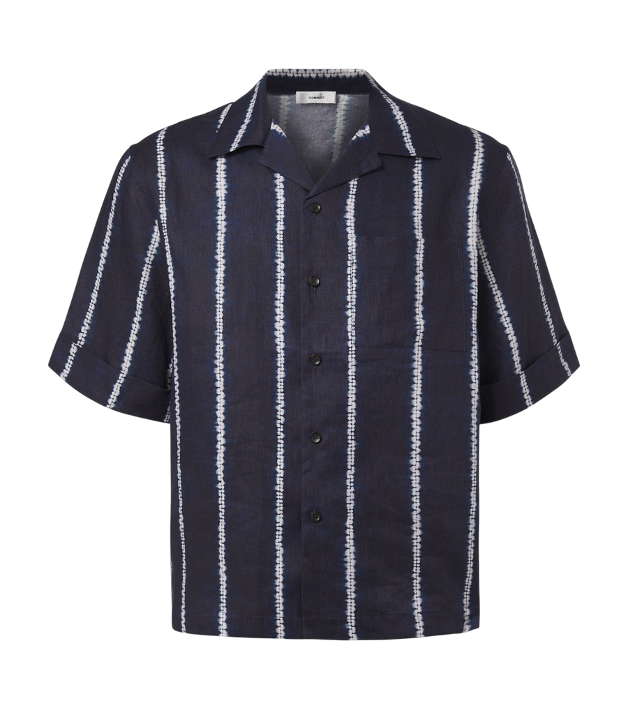 Commas Striped linen bowling shirt