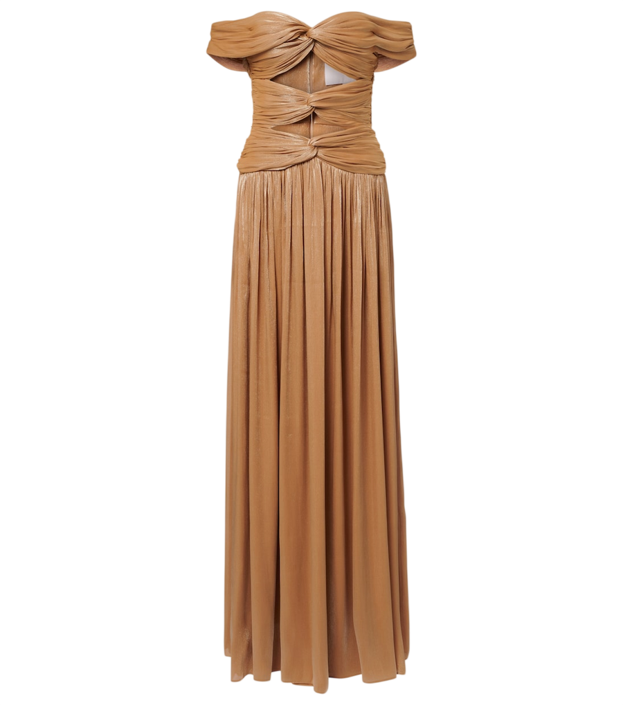 Costarellos Cutout Lurex georgette gown