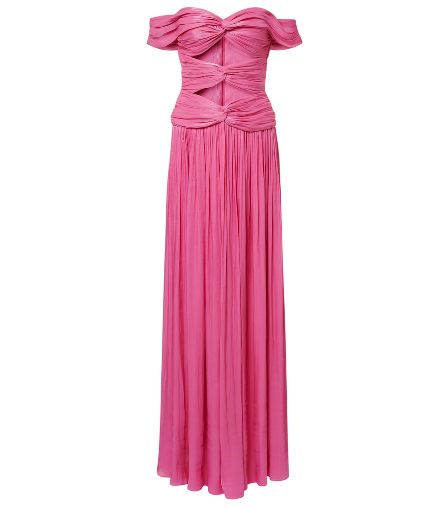 Vestido de noche de georgette de lúrex con aberturas de Costarellos