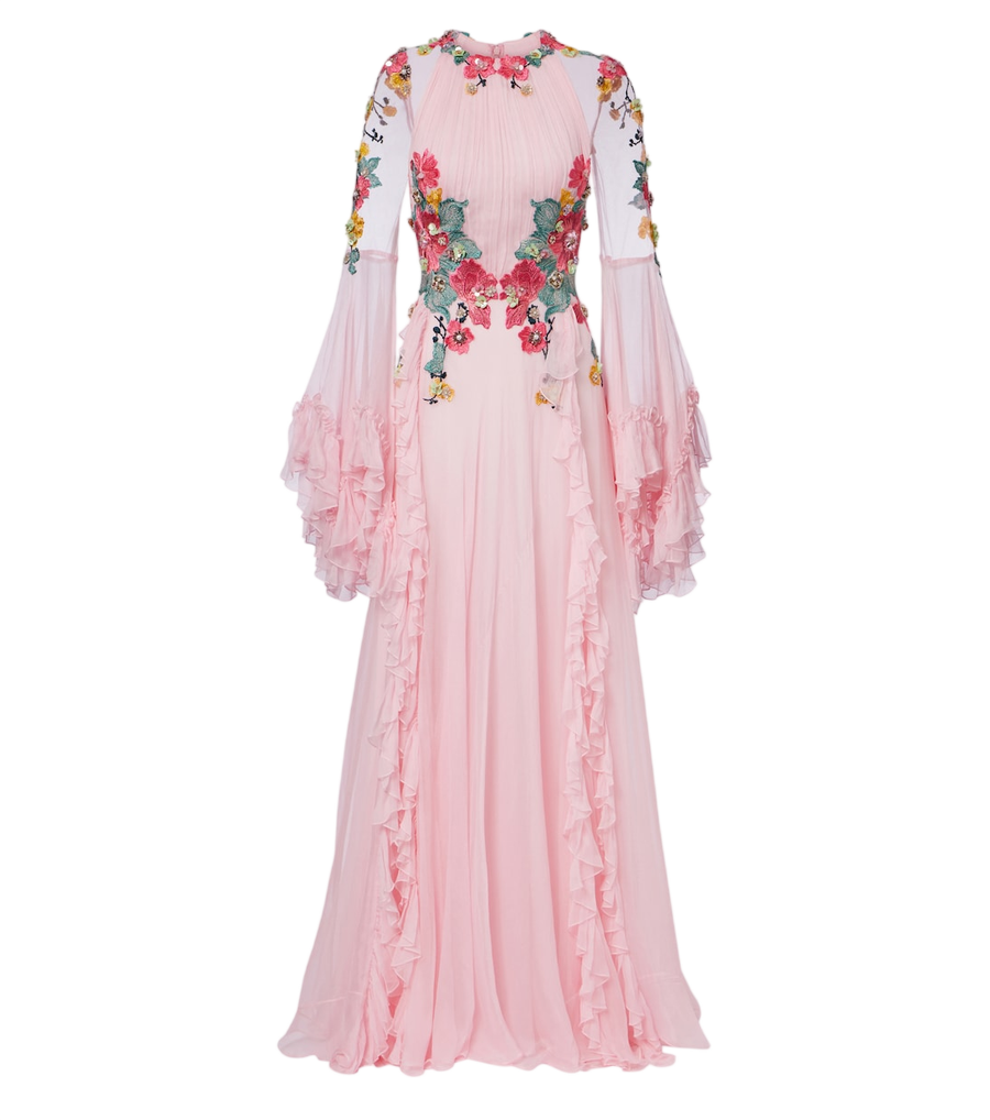 Vestido de seda Costarellos con aplicaciones florales