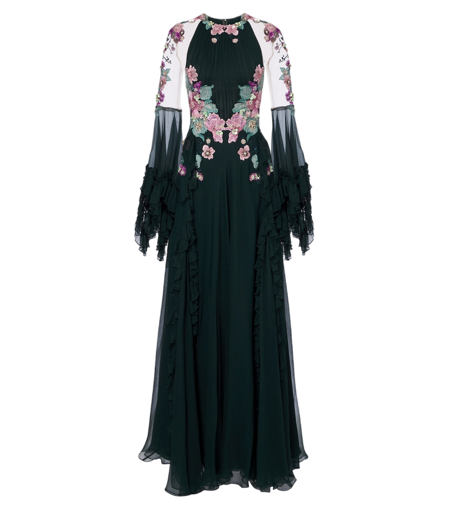 Vestido de seda Costarellos con aplicaciones florales