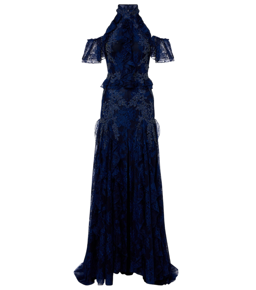 Costarellos Embellished halterneck lace gown