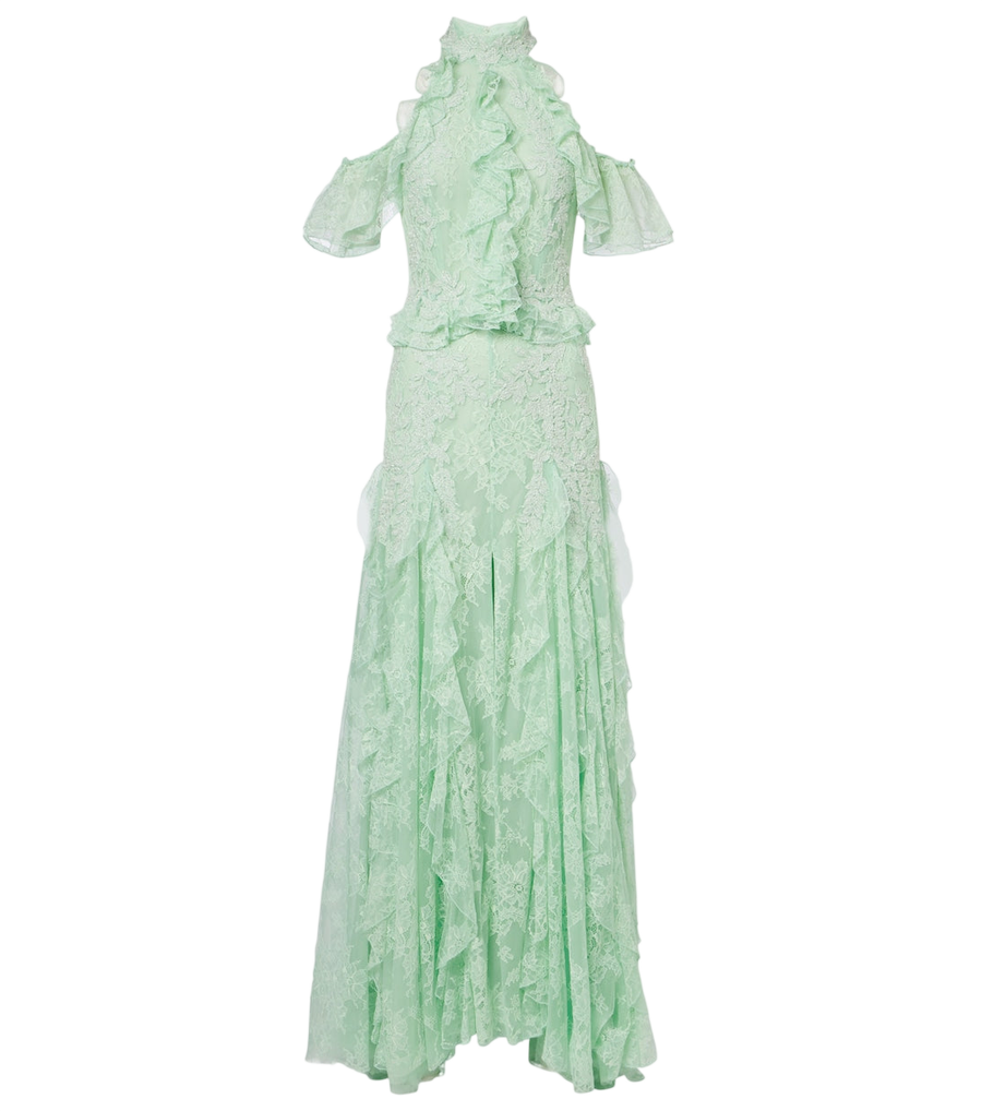Vestido de encaje adornado con cuello halter de Costarellos