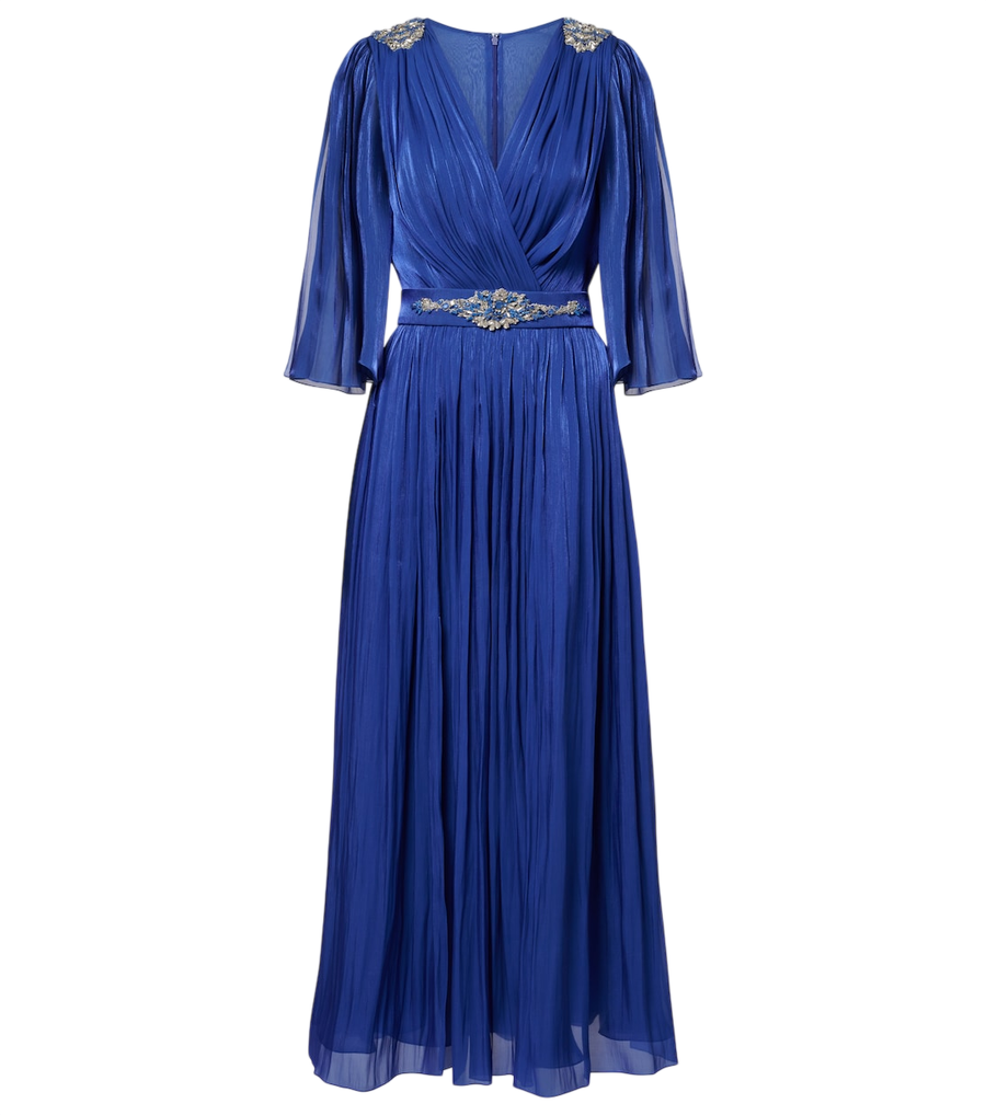 Costarellos Vestido de noite de georgette Lurex ornamentado