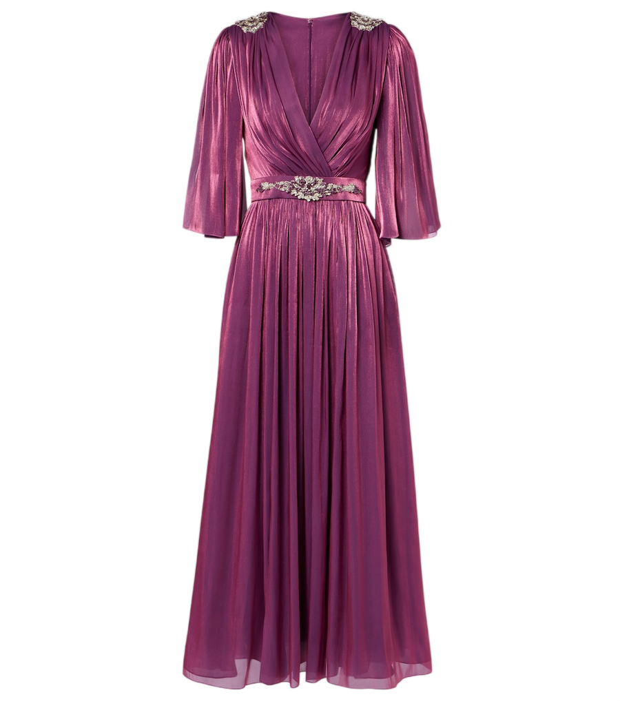 Vestido de noche de georgette de lúrex con adornos de Costarellos
