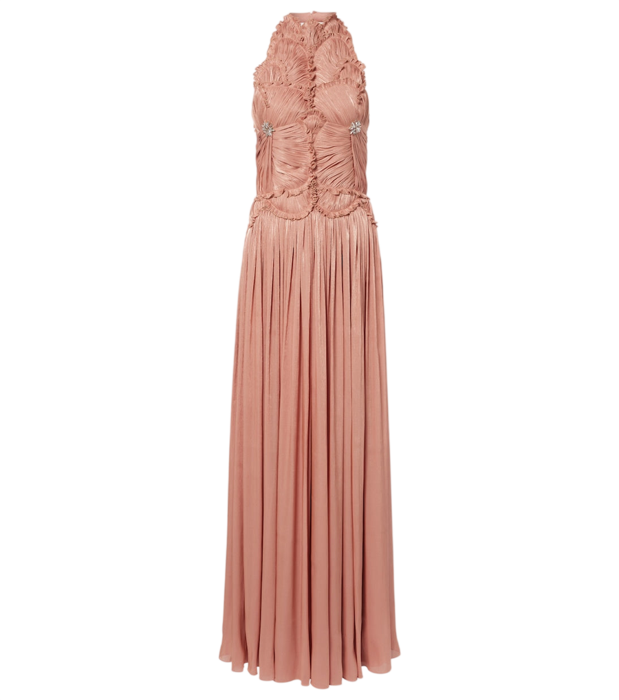 Costarellos Embellished ruched georgette gown