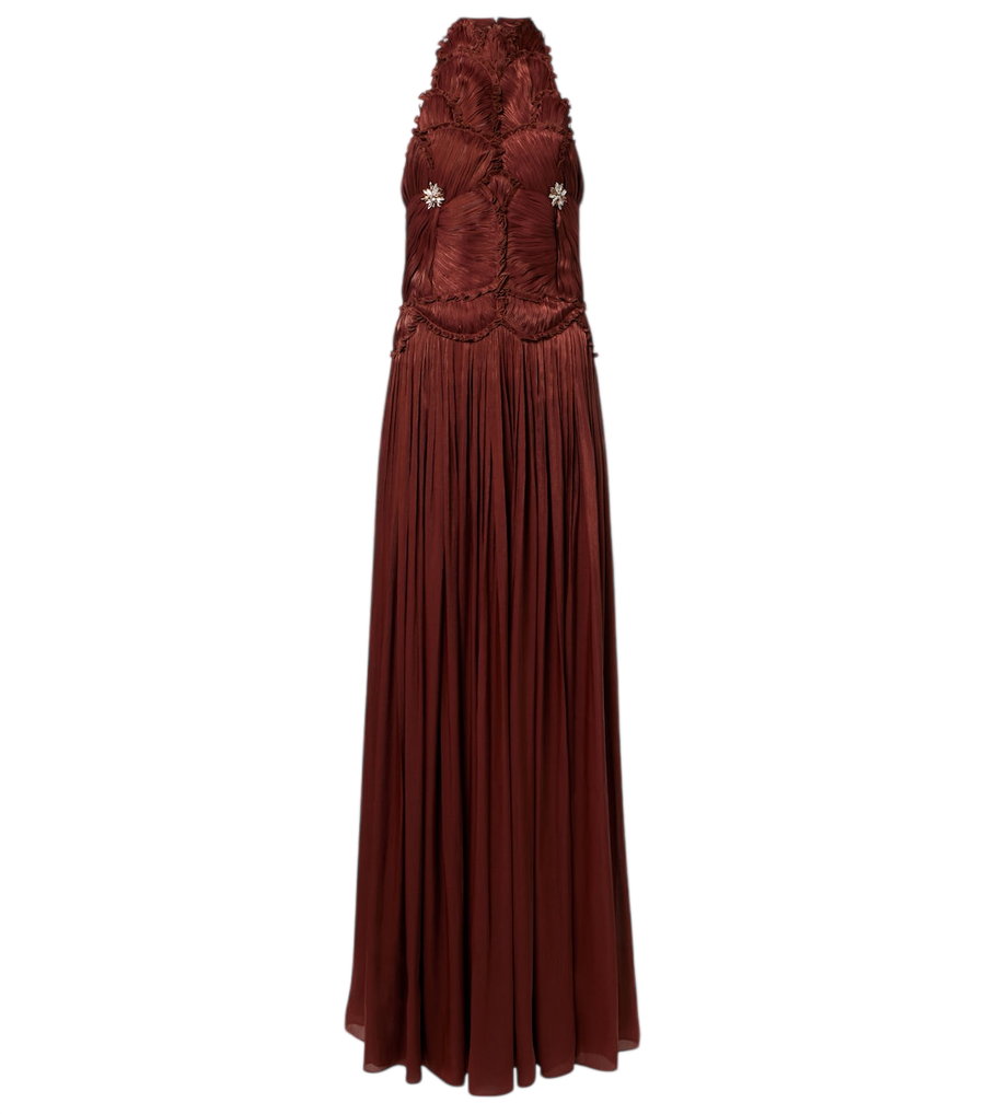 Vestido de georgette fruncido con adornos de Costarellos