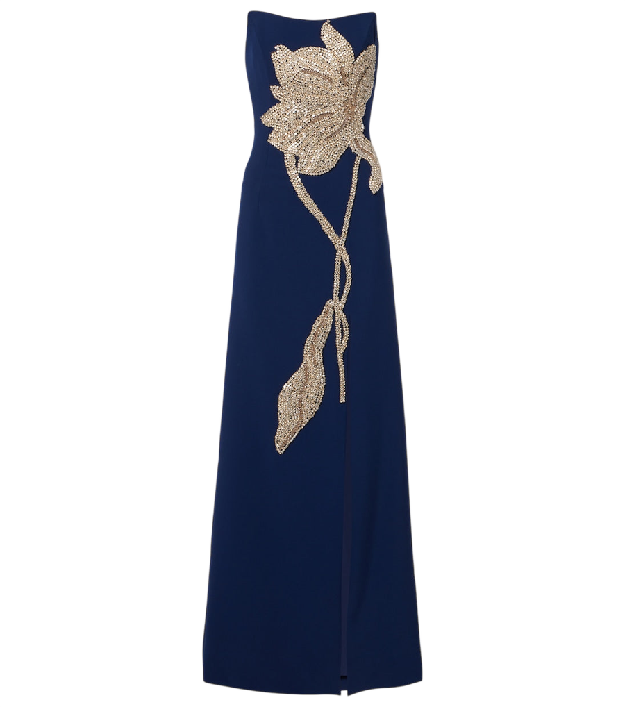 Robe longue en crêpe ornée de cristaux Costarellos Fara
