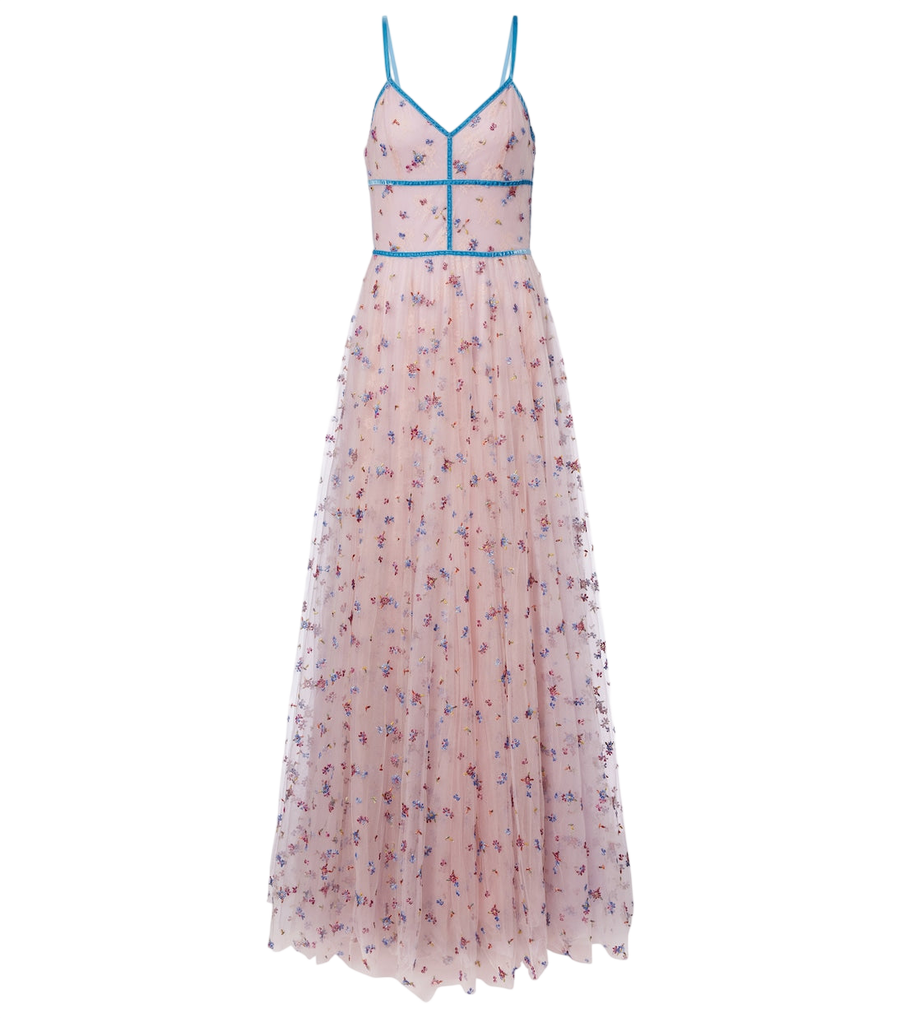 Vestido de tul con adornos de encaje floral de Costarellos