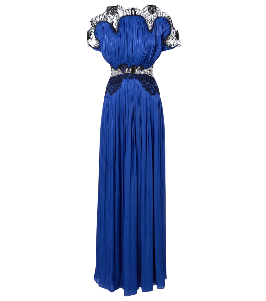 Vestido de georgette de Lurex con ribete de encaje Costarellos