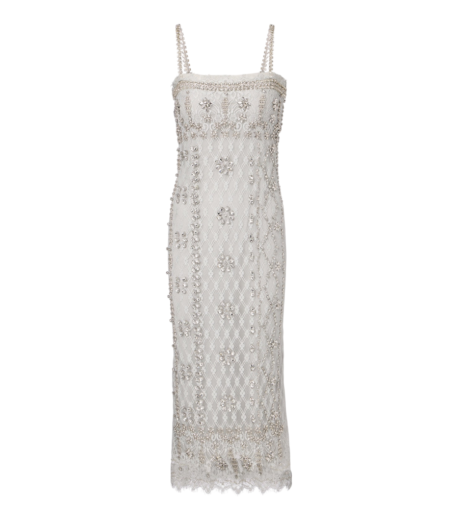 Robe de cocktail Costarellos Leona en dentelle perlée