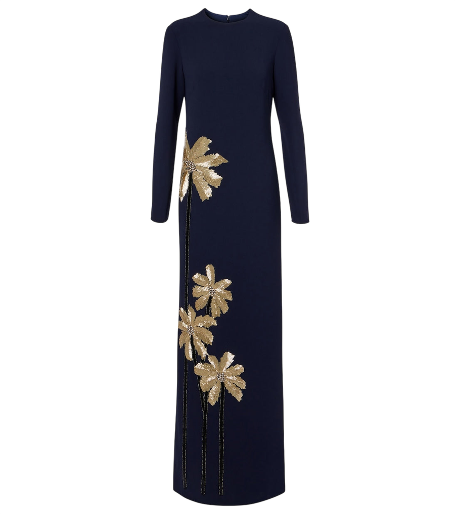 Costarellos Nevina crystal-embellished crêpe gown