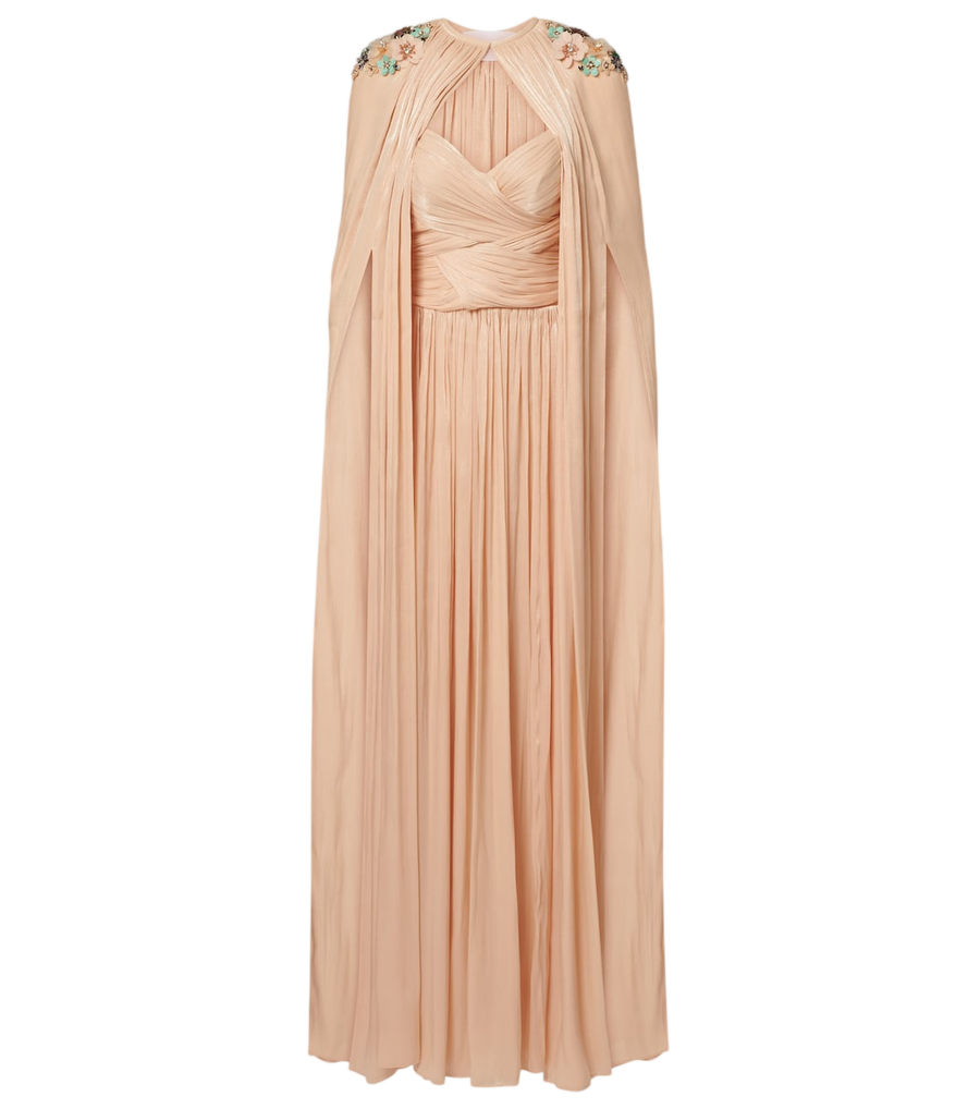 Robe longue Costarellos Sireen en georgette ornée d'une cape