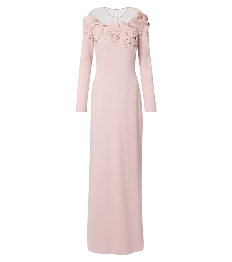 Costarellos Zurina embellished floral-appliqué crêpe gown