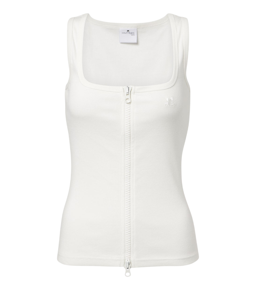 Débardeur zippé en coton côtelé Courrèges