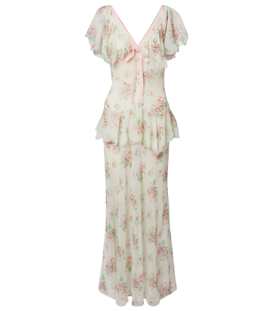 Robe longue Dôen Amelisse en georgette de soie à fleurs