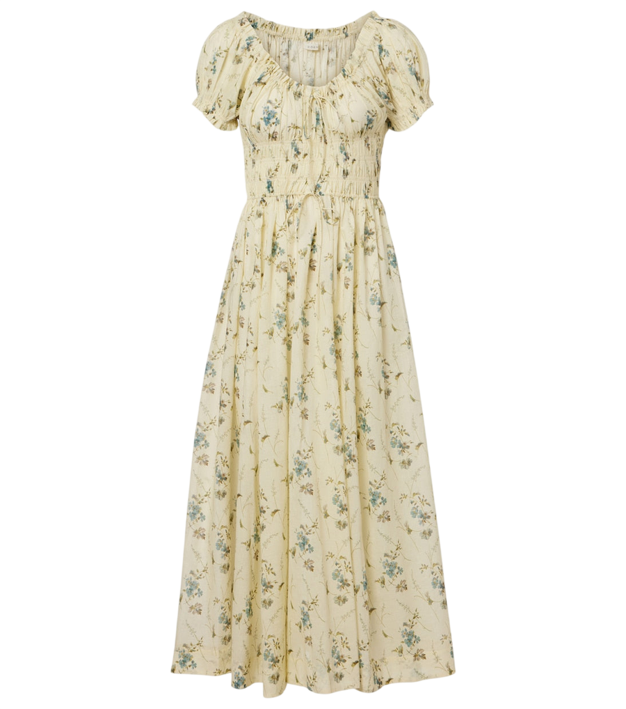 Dôen Abito midi Ashlynn in cotone floreale con arricciature