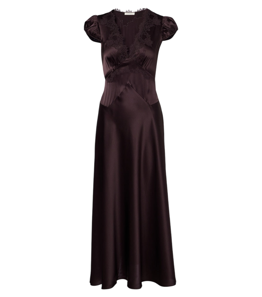 Dôen Coraline lace-trimmed silk satin midi dress