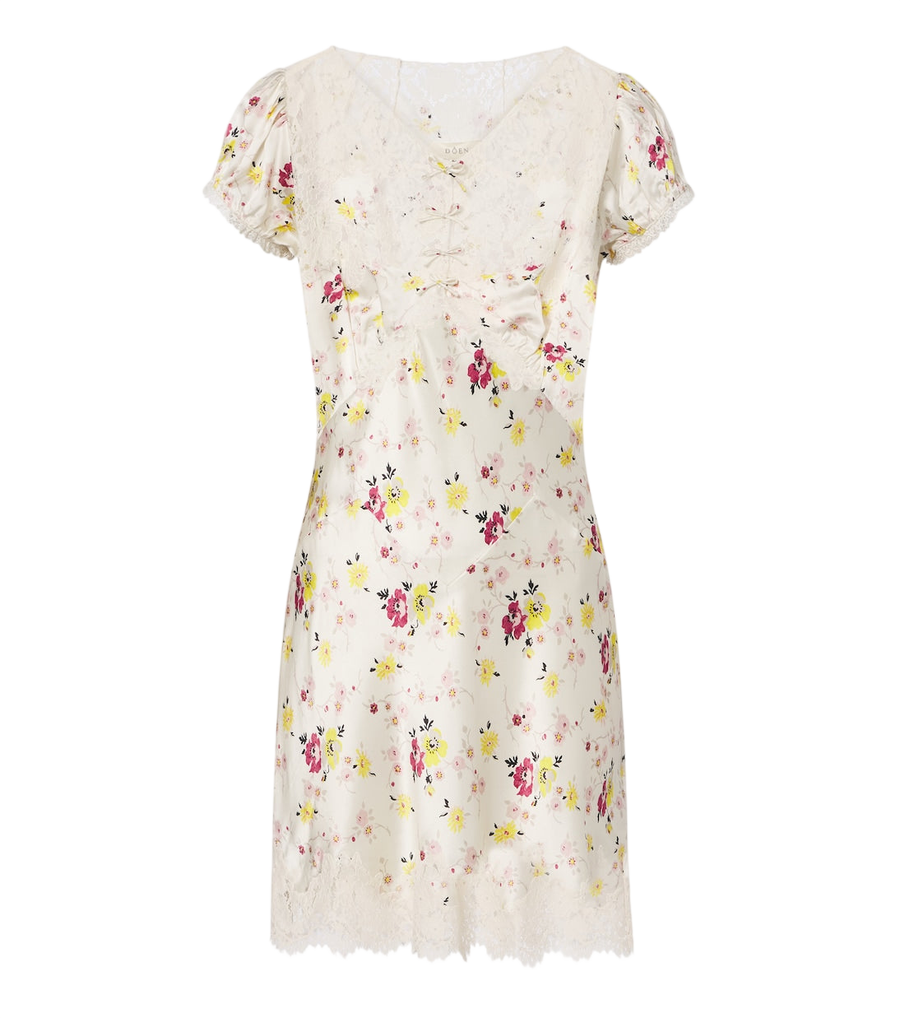 Mini-robe Dôen Elisaria en soie bordée de dentelle florale