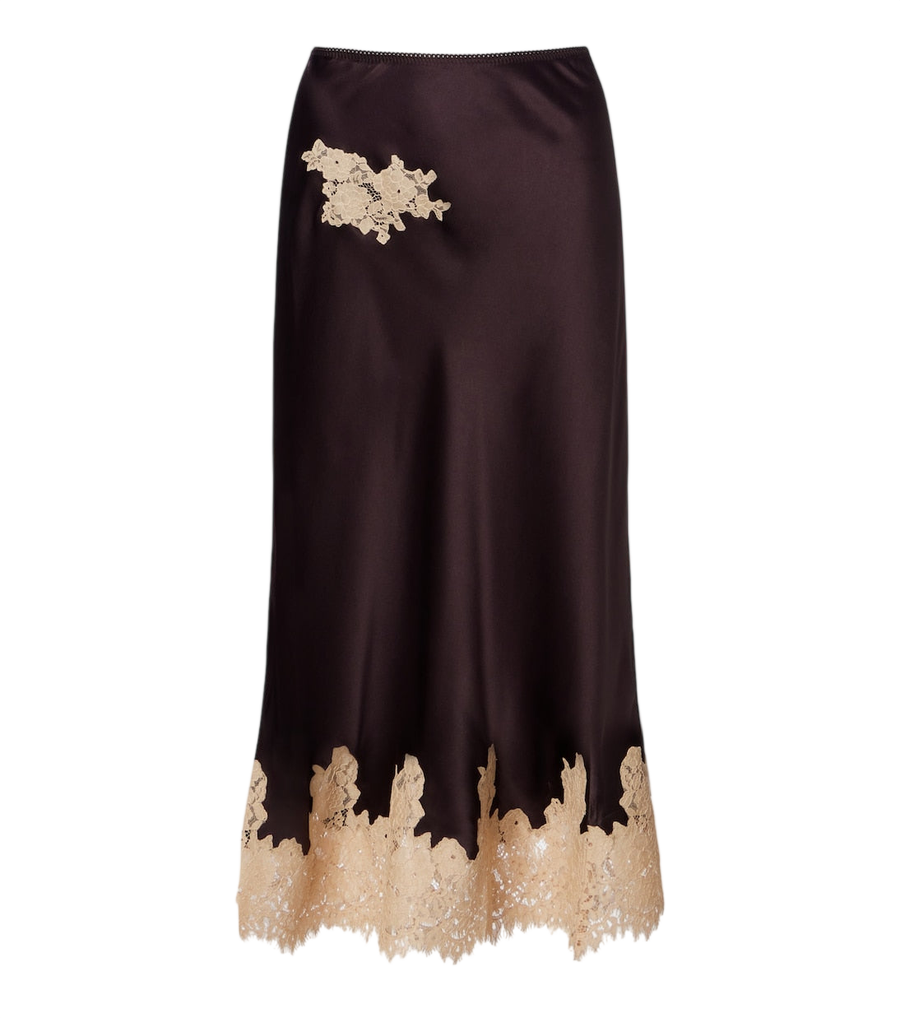 Dôen Elowen lace-trimmed silk satin midi skirt